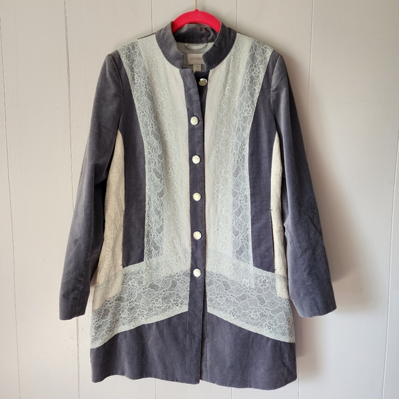 Chicos Womens Jacket Silver Treasure Artisan Duster Velvet Lace Womens 1 - Picture 1 of 10